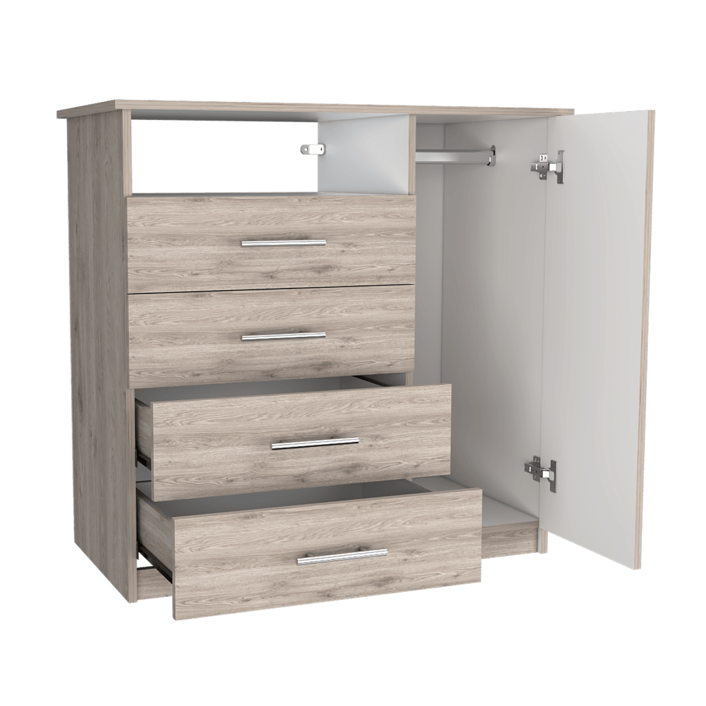 Cómoda Organizador Barlovento, Humo y Blanco, con Cuatro Cajones Para Guardar Ropa