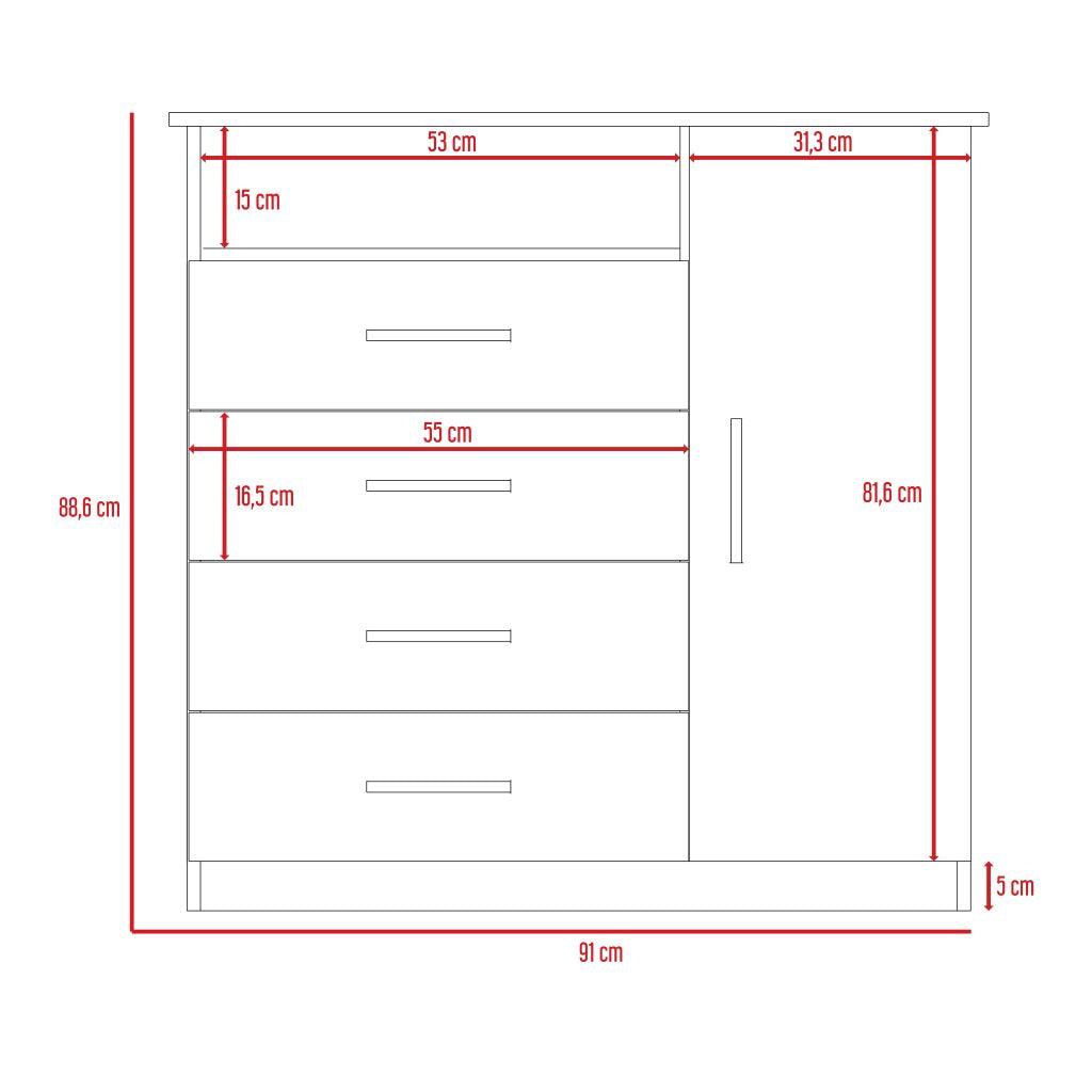 Cómoda Organizador Barlovento, Humo y Blanco, con Cuatro Cajones Para Guardar Ropa