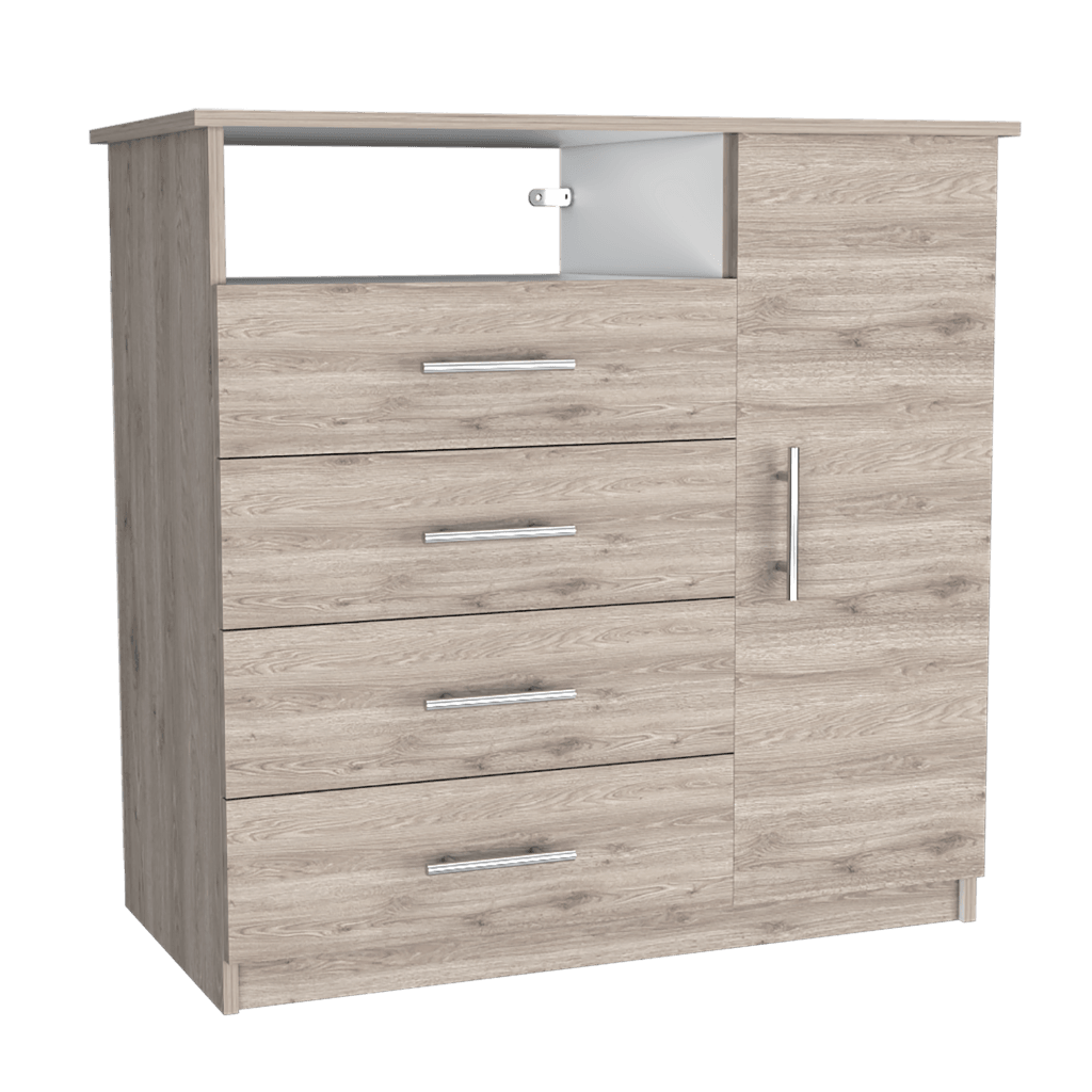 Cómoda Organizador Barlovento, Humo y Blanco, con Cuatro Cajones Para Guardar Ropa