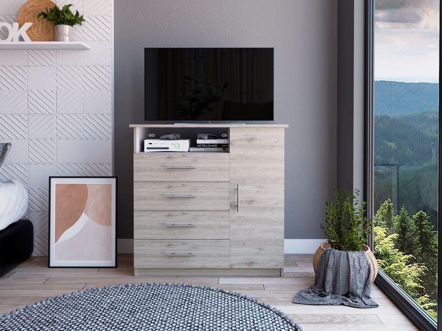 Cómoda Organizador Barlovento, Humo y Blanco, con Cuatro Cajones Para Guardar Ropa