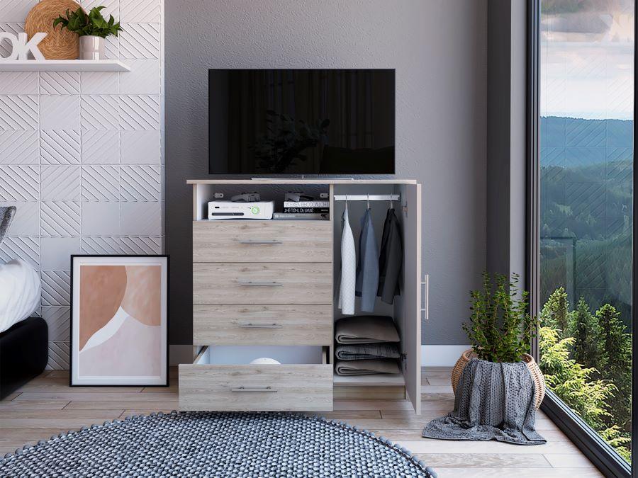 Cómoda Organizador Barlovento, Humo y Blanco, con Cuatro Cajones Para Guardar Ropa