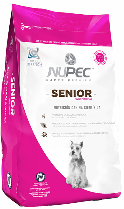 Nupec Senior Razas Pequeñas croqueta para perro, alimento con los nutrientes esenciales para retrasar el envejecimiento del organismo, fortaleciendo el sistema inmune y las articulaciones, manteniéndolo activo y sano por más tiempo. Bolsa de 8 kg