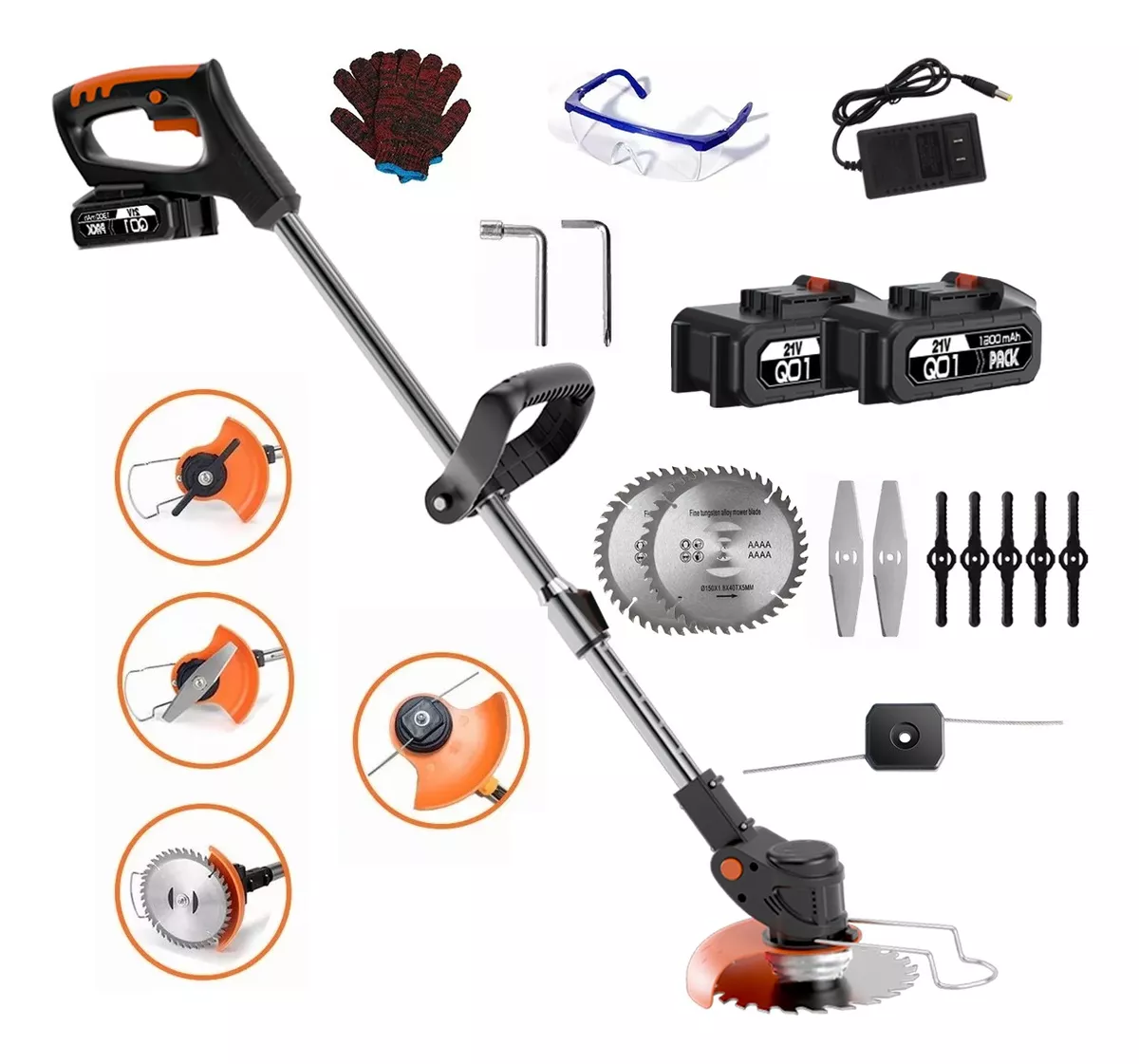 Desbrozadora Inalámbrica Electrica Podadora Cortadora Pasto Negro/Naranja