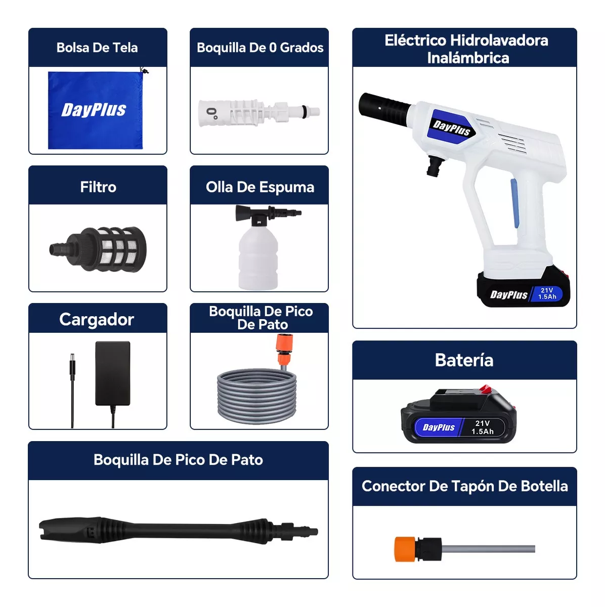 Hidrolavadora Inalámbrica Pistola Lavado Eléctrica Portátil Blanco/Azul