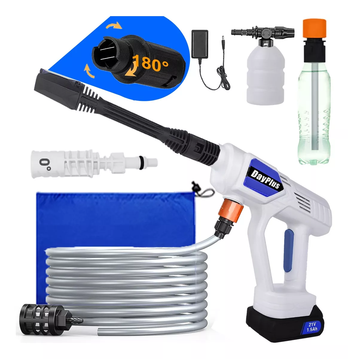 Hidrolavadora Inalámbrica Pistola Lavado Eléctrica Portátil Blanco/Azul