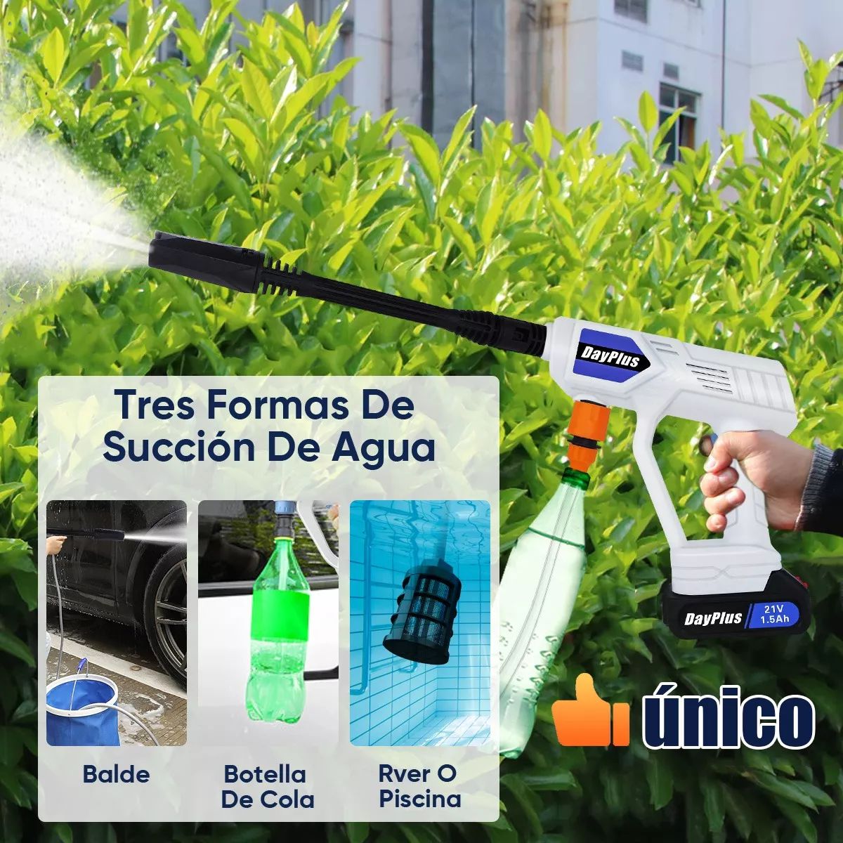 Hidrolavadora Inalámbrica Pistola Lavado Eléctrica Portátil Blanco/Azul