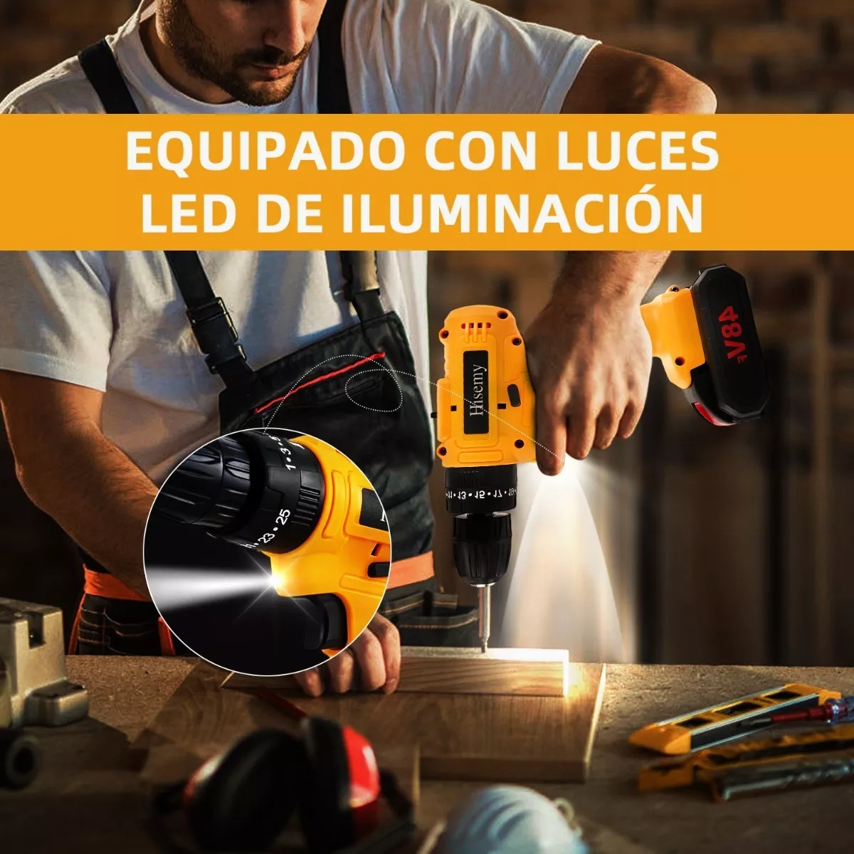 Taladro Inalambrico Con 2 Batería De Litio 2x48v-amarillo