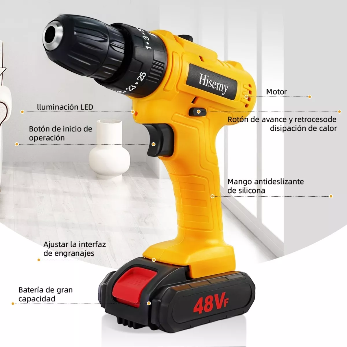 Taladro Inalambrico Con 2 Batería De Litio 2x48v-amarillo
