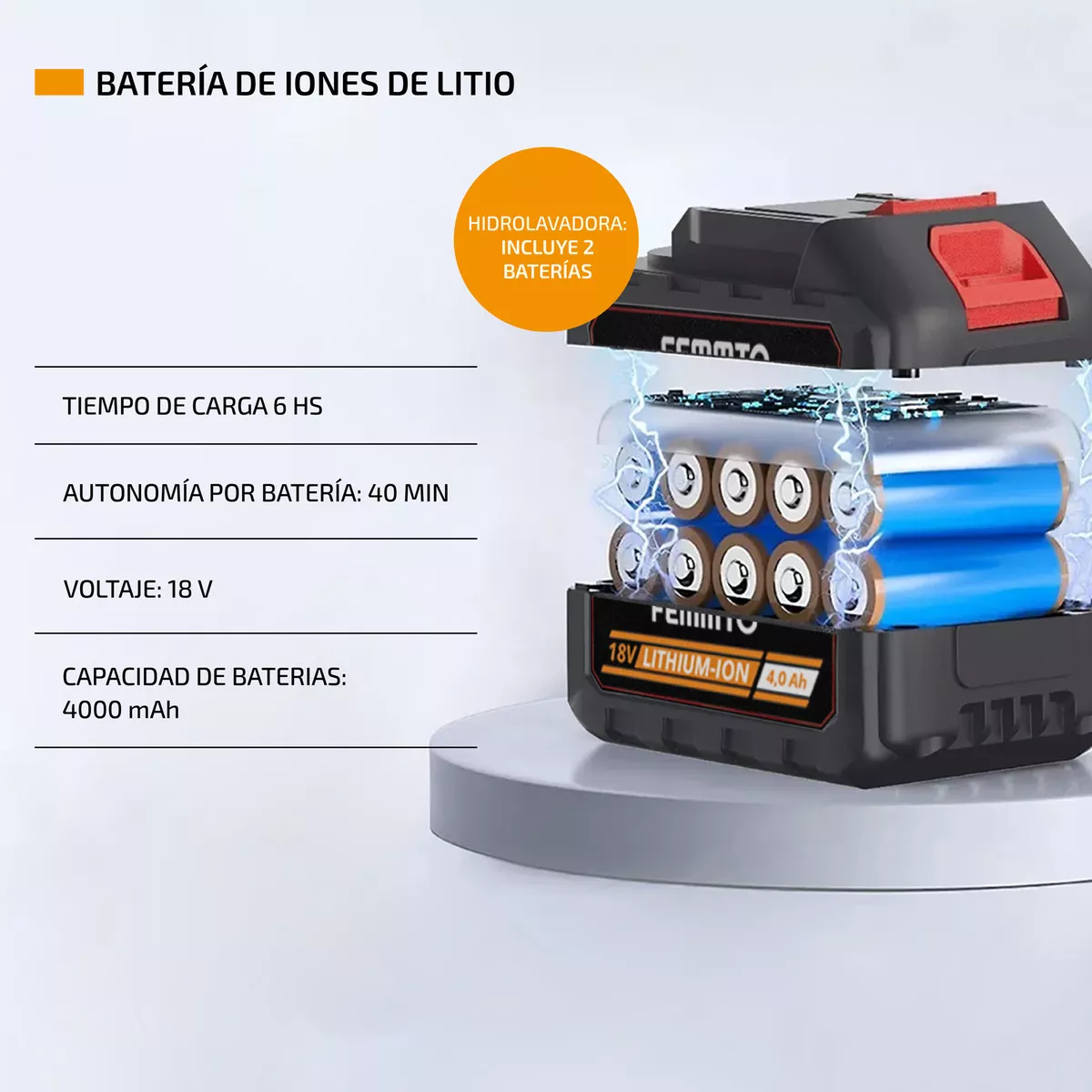 Hidrolavadora Electrica Hidro Portatil Pistola Lavado Presion Inalambrica 8000 mAh Negro/Naranja