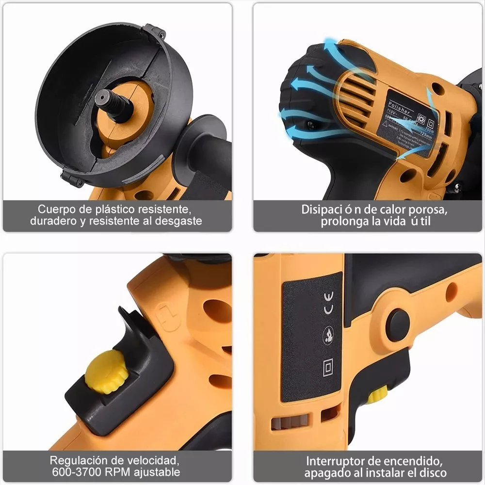 Pulidora Eléctrica Para Coche 700w 110v Juego De 16 Piezas Amarillo/Negro