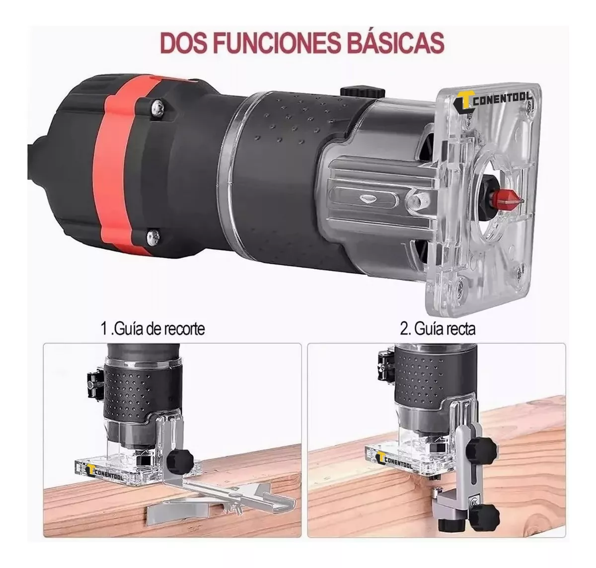 Enrutador Madera Recortadora Rebajadora 800w 15 Brocas Negro/Linea Roja