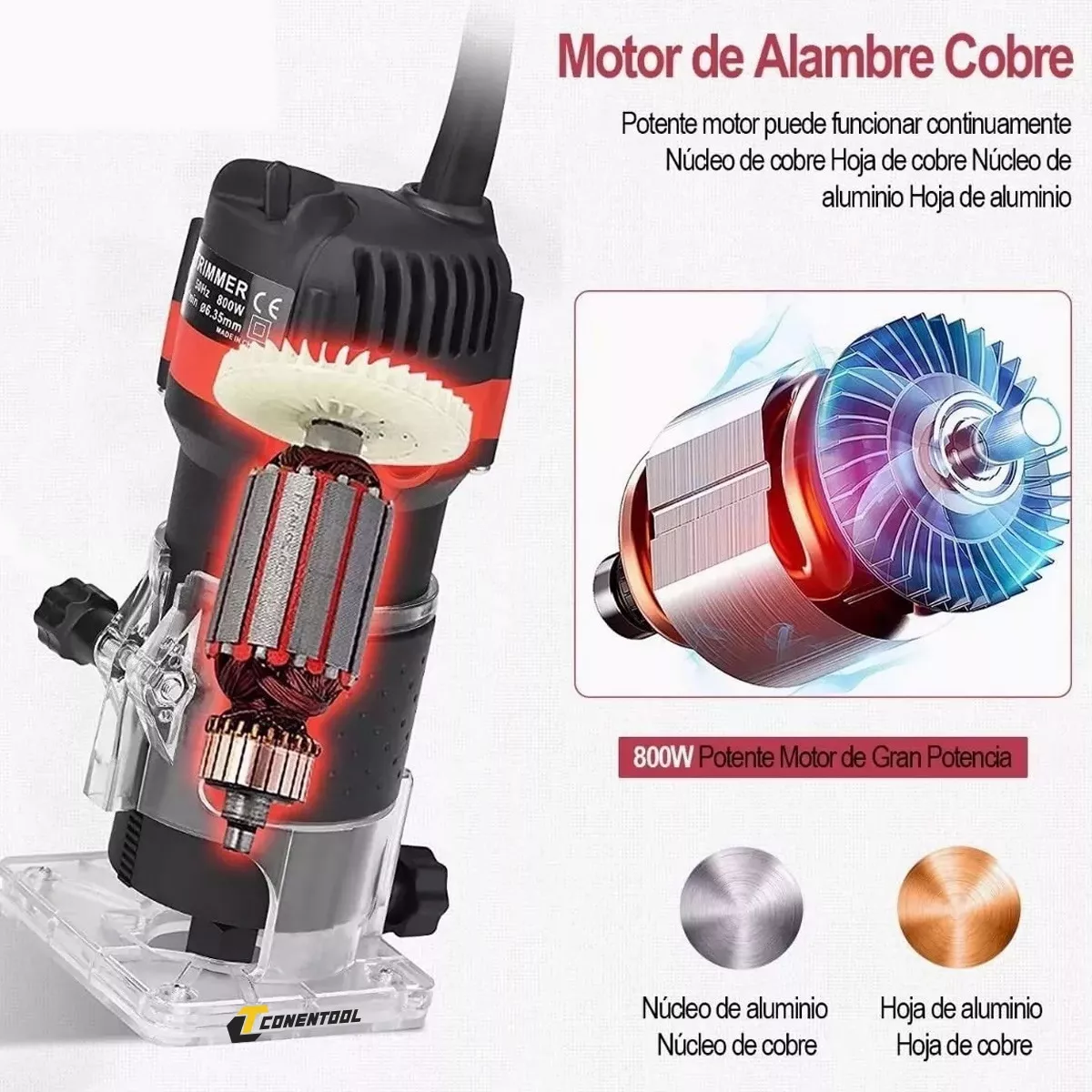 Enrutador Madera Recortadora Rebajadora 800w 15 Brocas Negro/Linea Roja
