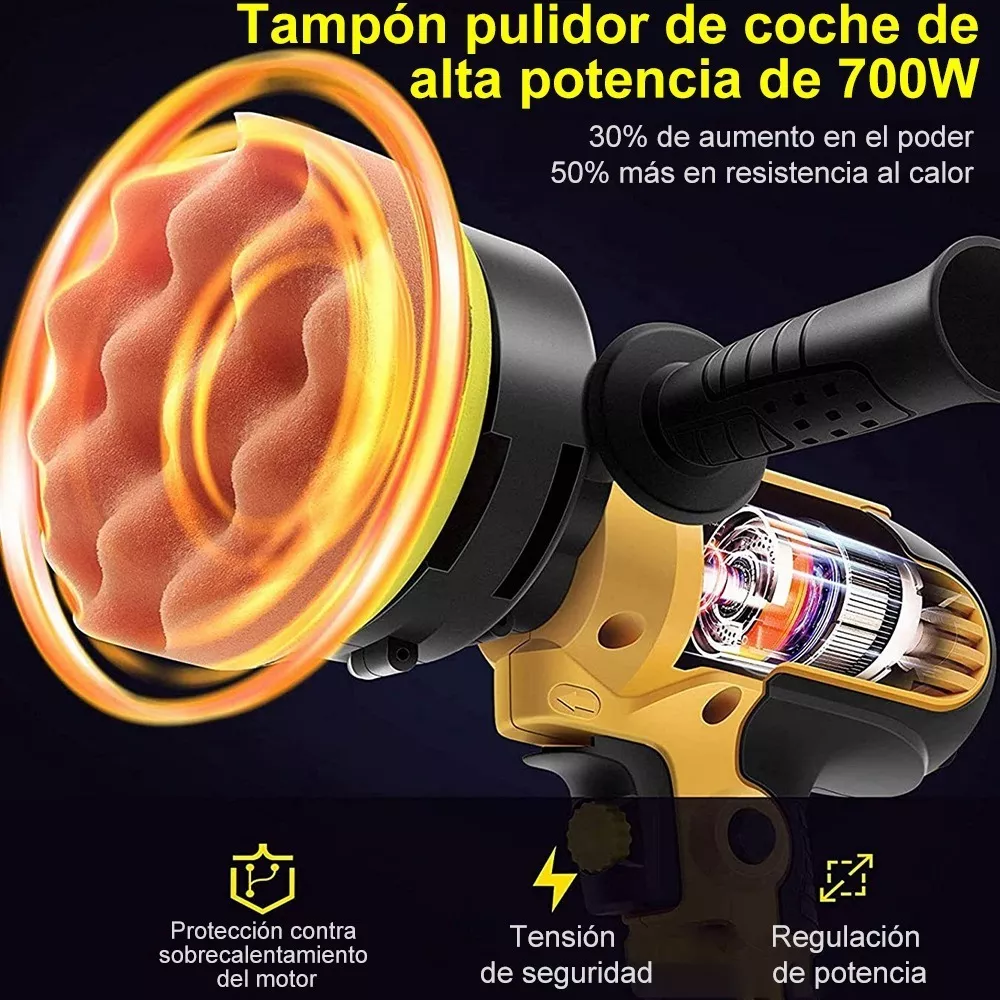 Pulidora Eléctrica Para Coche 700w 110v Juego De 16 Piezas Amarillo/Negro