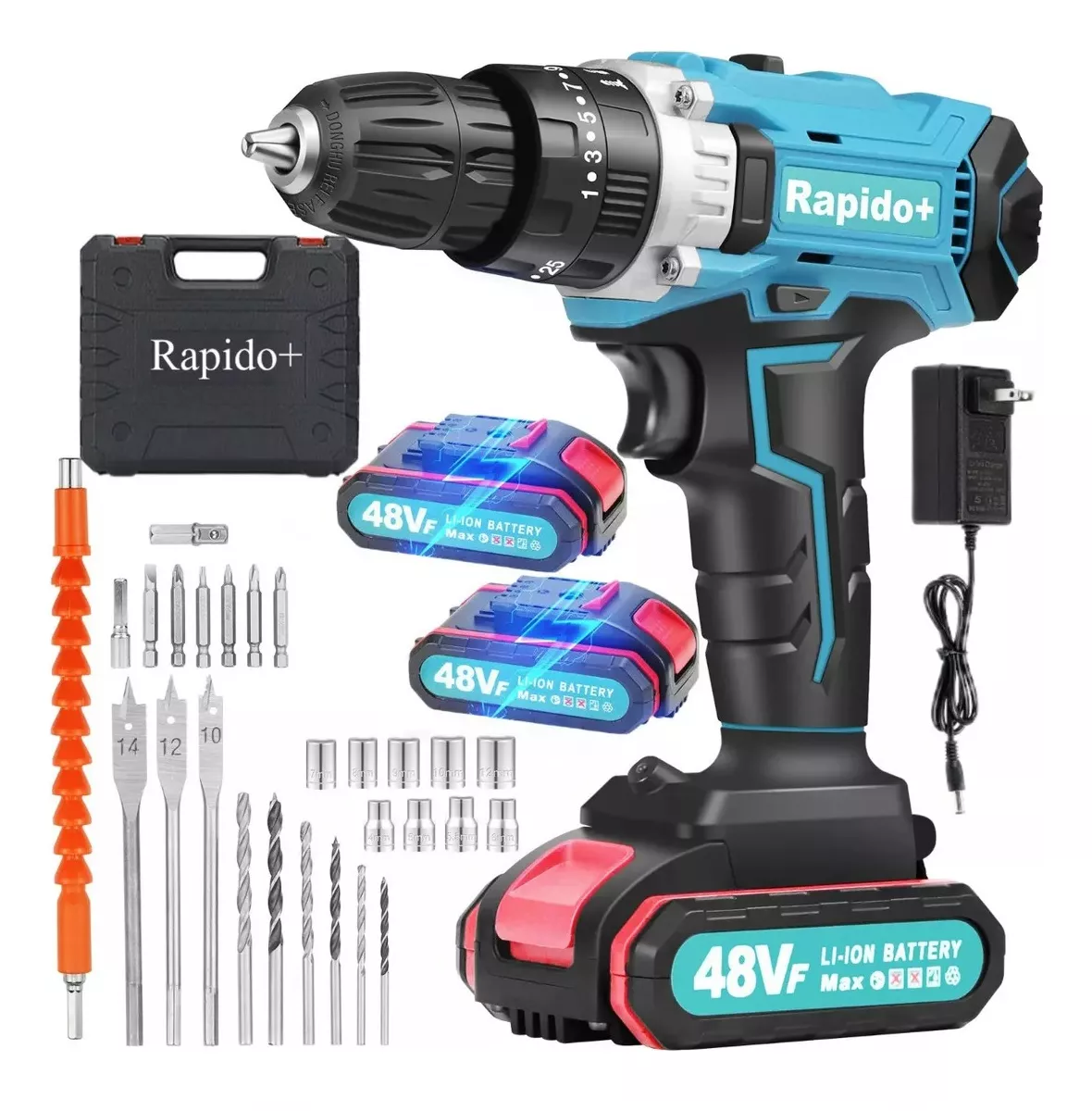 Taladro Eléctrico Inalámbrico De Litio 48vf Con 2 Baterías Verde Claro/Negro