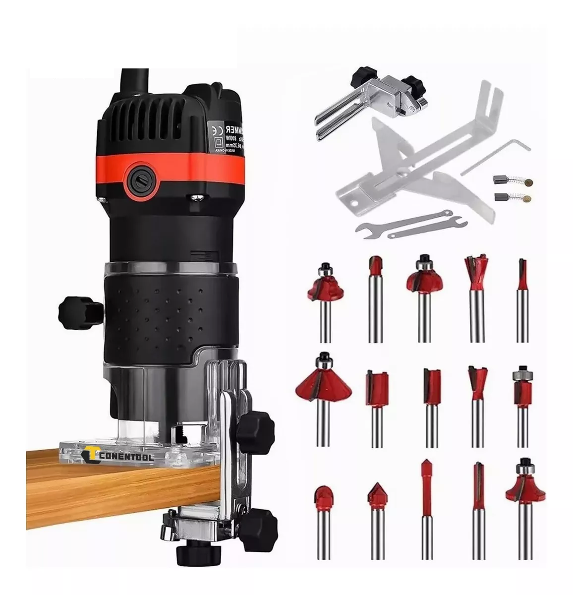 Enrutador Madera Recortadora Rebajadora 800w 15 Brocas Negro/Linea Roja