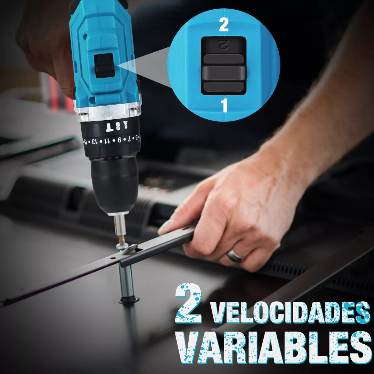 Taladro Eléctrico Inalámbrico De Litio 48vf Con 2 Baterías Verde Claro/Negro