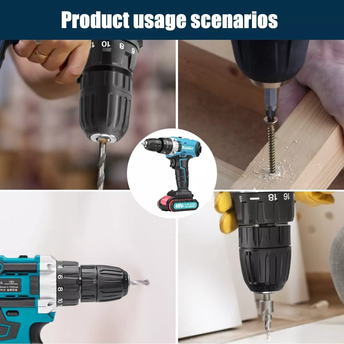 Taladro Eléctrico Inalámbrico De Litio 48vf Con 2 Baterías Verde Claro/Negro