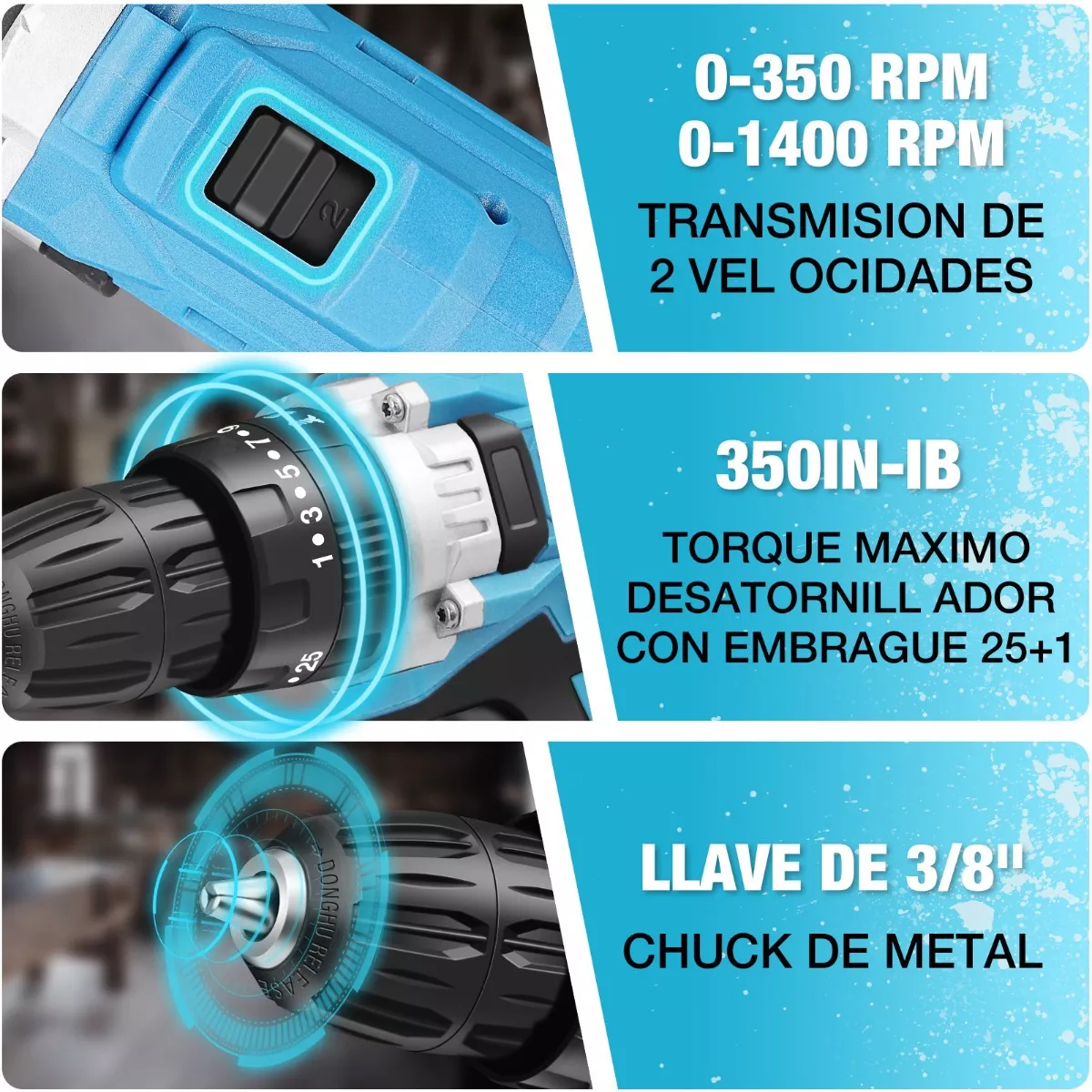 Taladro Eléctrico Inalámbrico De Litio 48vf Con 2 Baterías Verde Claro/Negro