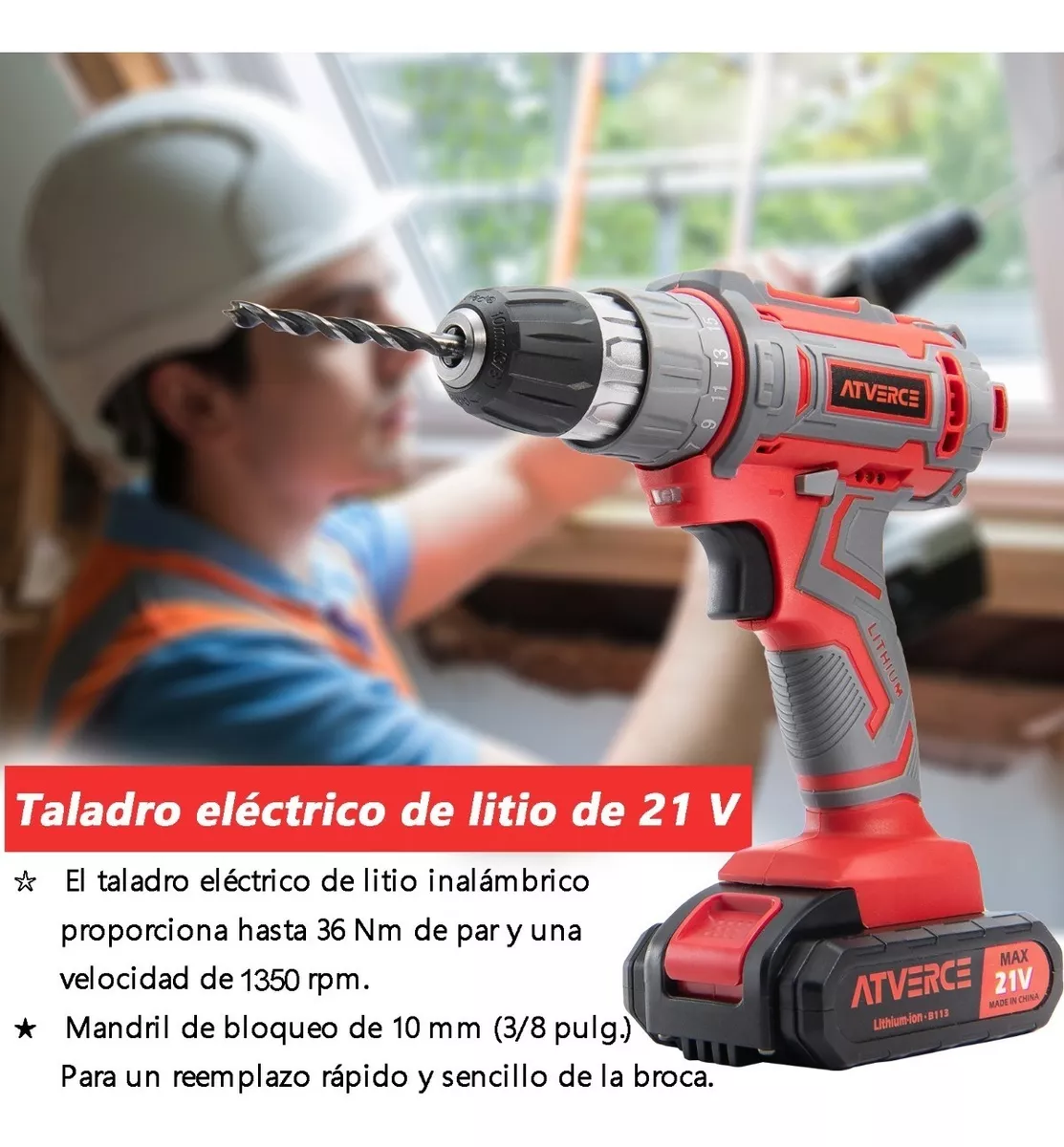 Kit Taladro Eléctrico Atornillador Inalambrico  Rojo/Gris