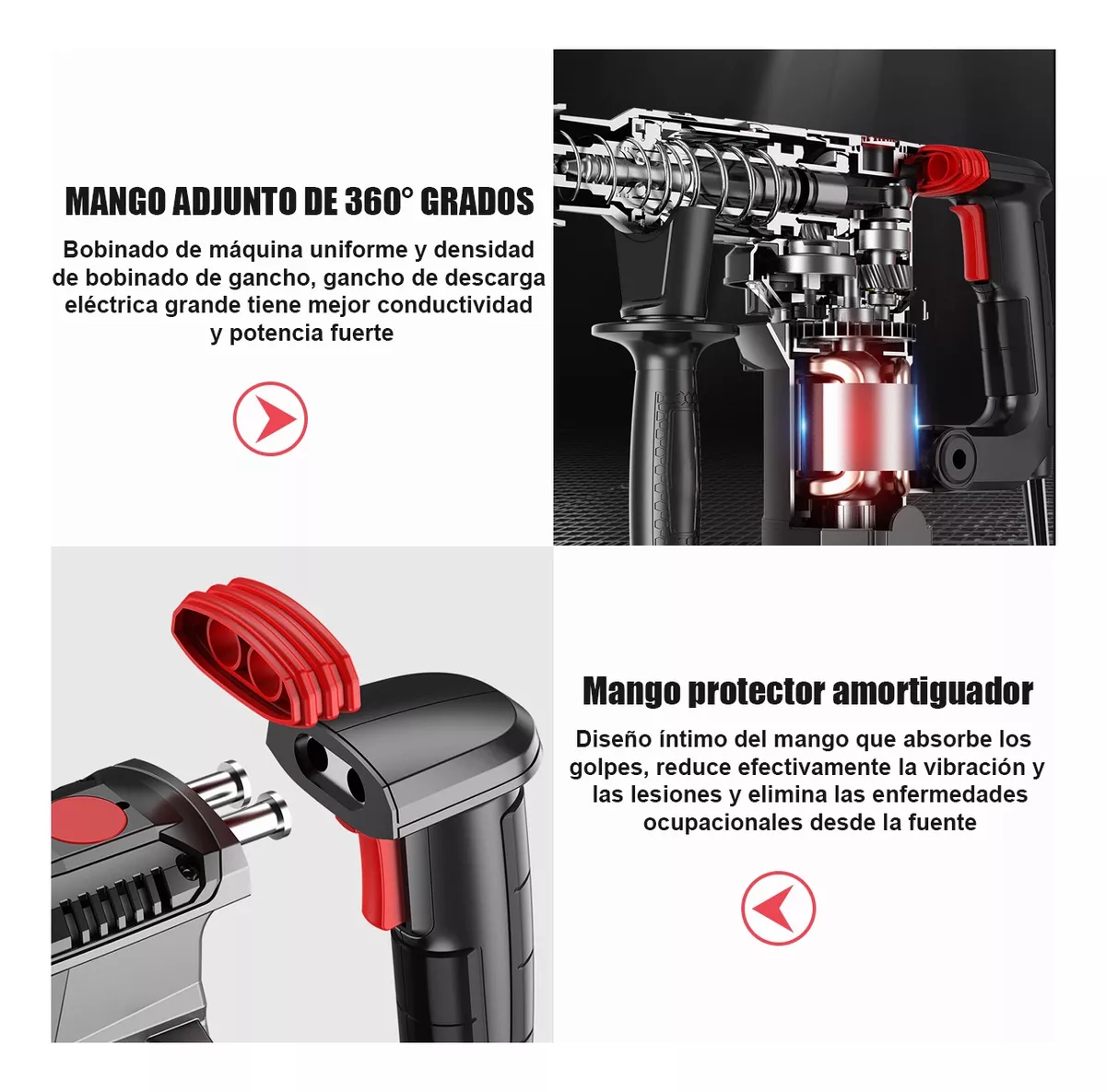 2200w Rotomartillo Eléctrico Cincelador Perforador Taladro Negro/Rojo