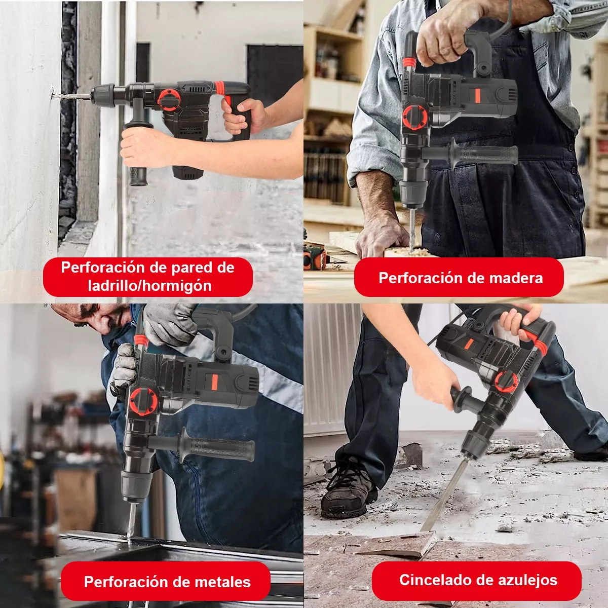 2200w Rotomartillo Eléctrico Cincelador Perforador Taladro Negro/Rojo