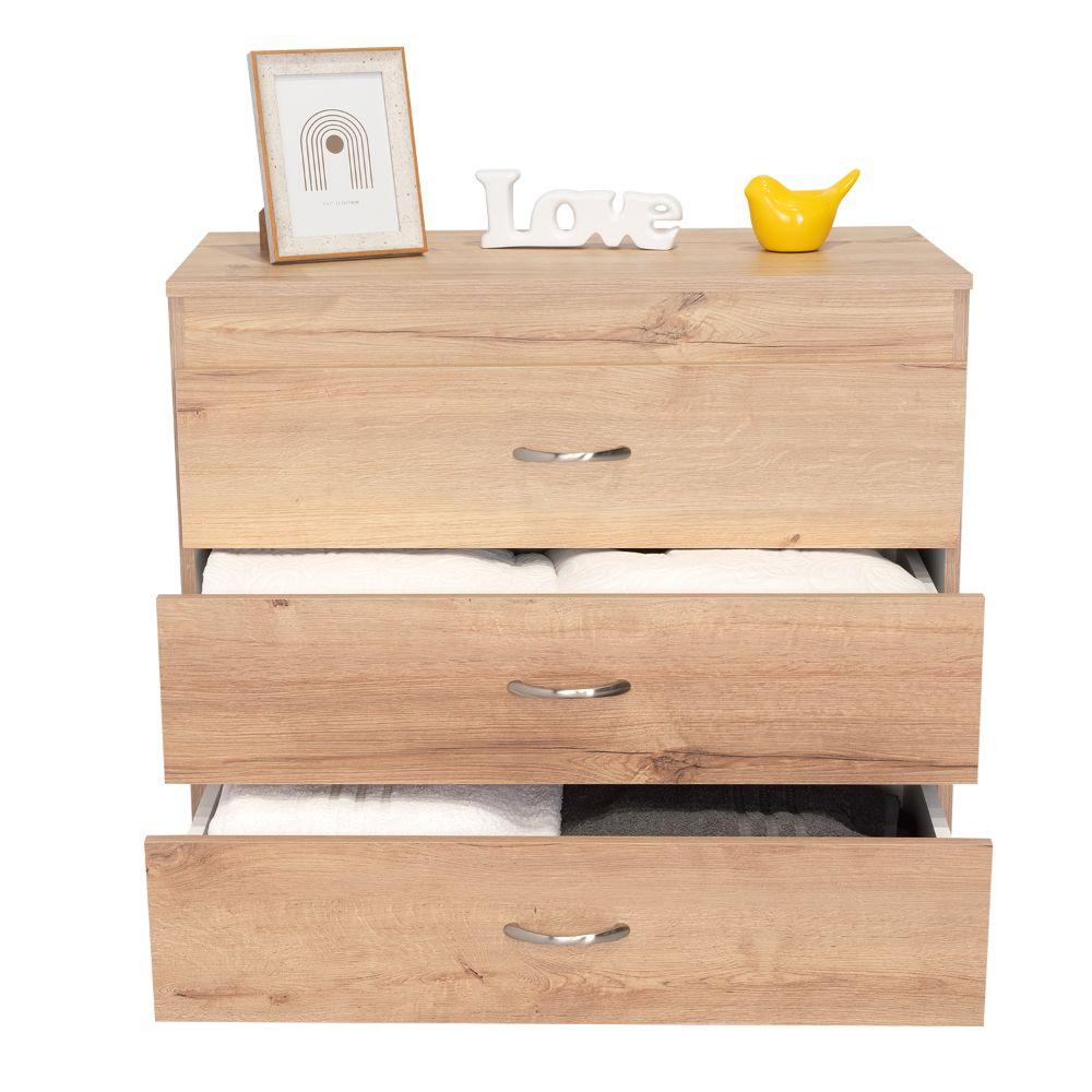 Cómoda Organizador Conor, Café Claro y Blanco, con Tres Cajones Organizadores y Manijas