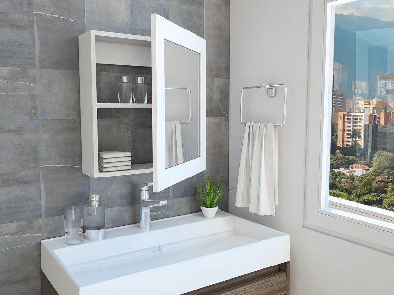 Gabinete de Baño Heston, Blanco, con Espejo y Dos Entrepaños