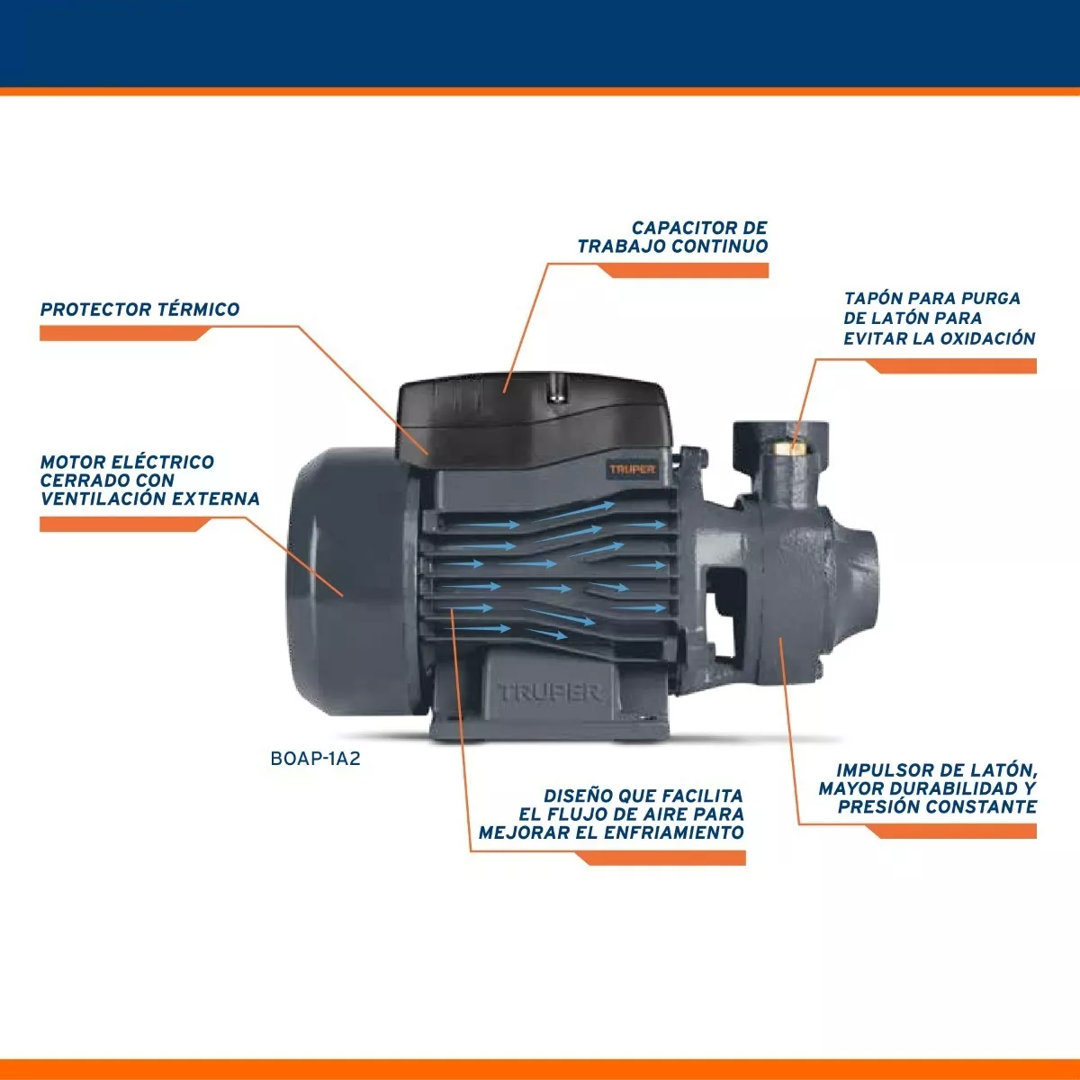 Bomba periférica Truper BOAP-1/2A2 1/2 HP color negro 60Hz 127V