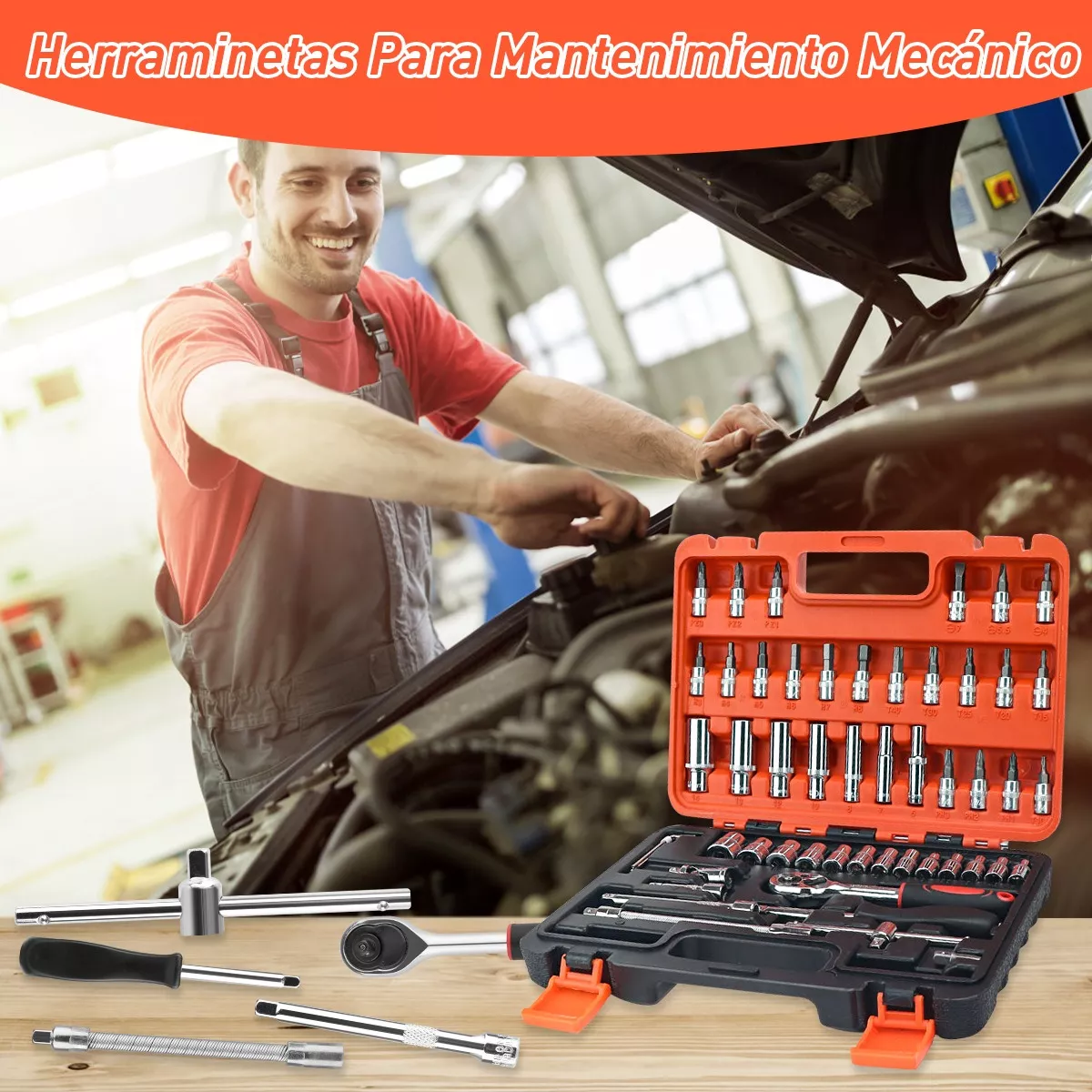 Juego De Herramientas Mecánicas Autocle, 53 Piezas Estuche Negro/Naranja