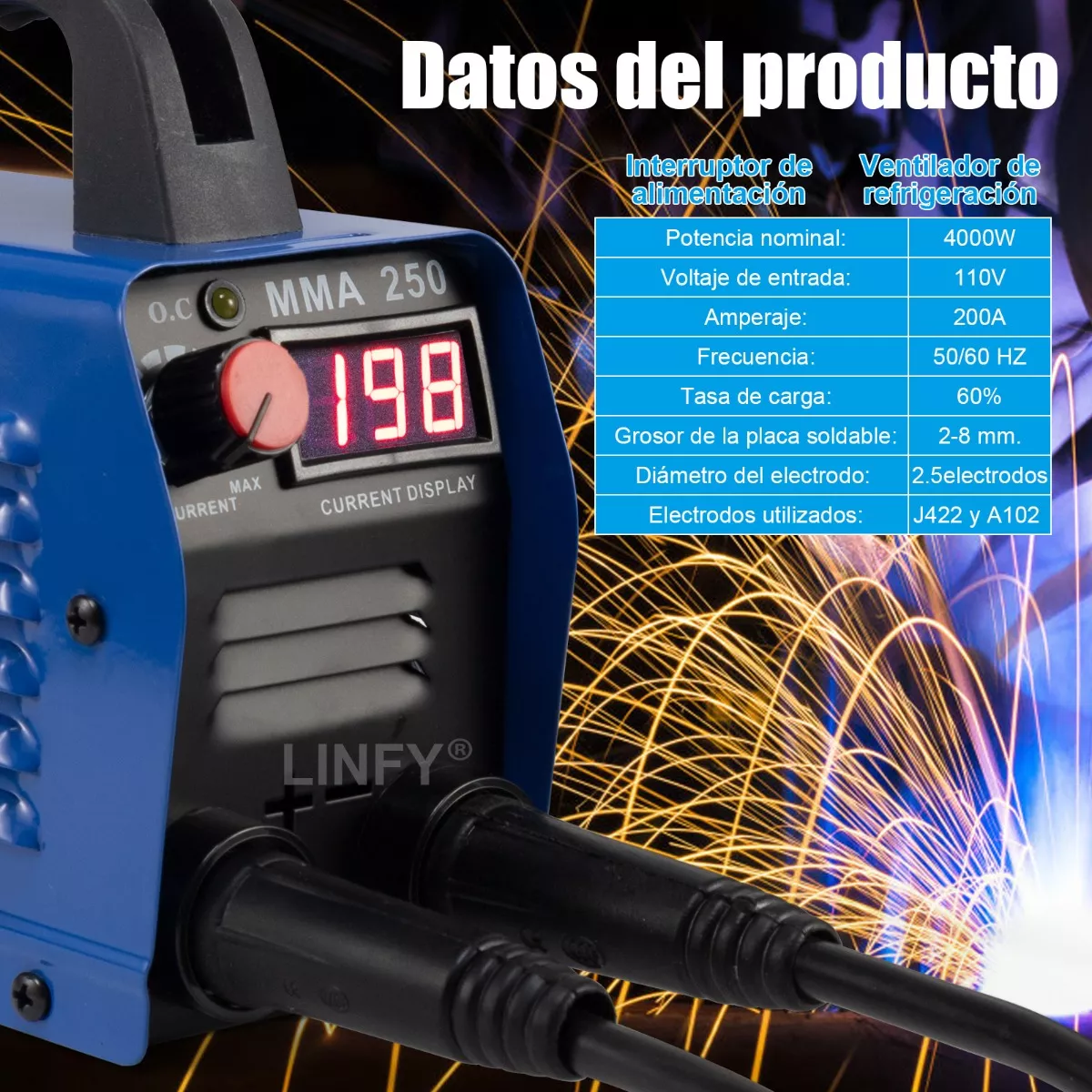 Soldador Inversor 60hz 110v Grado Industria Portátil Estable Azul
