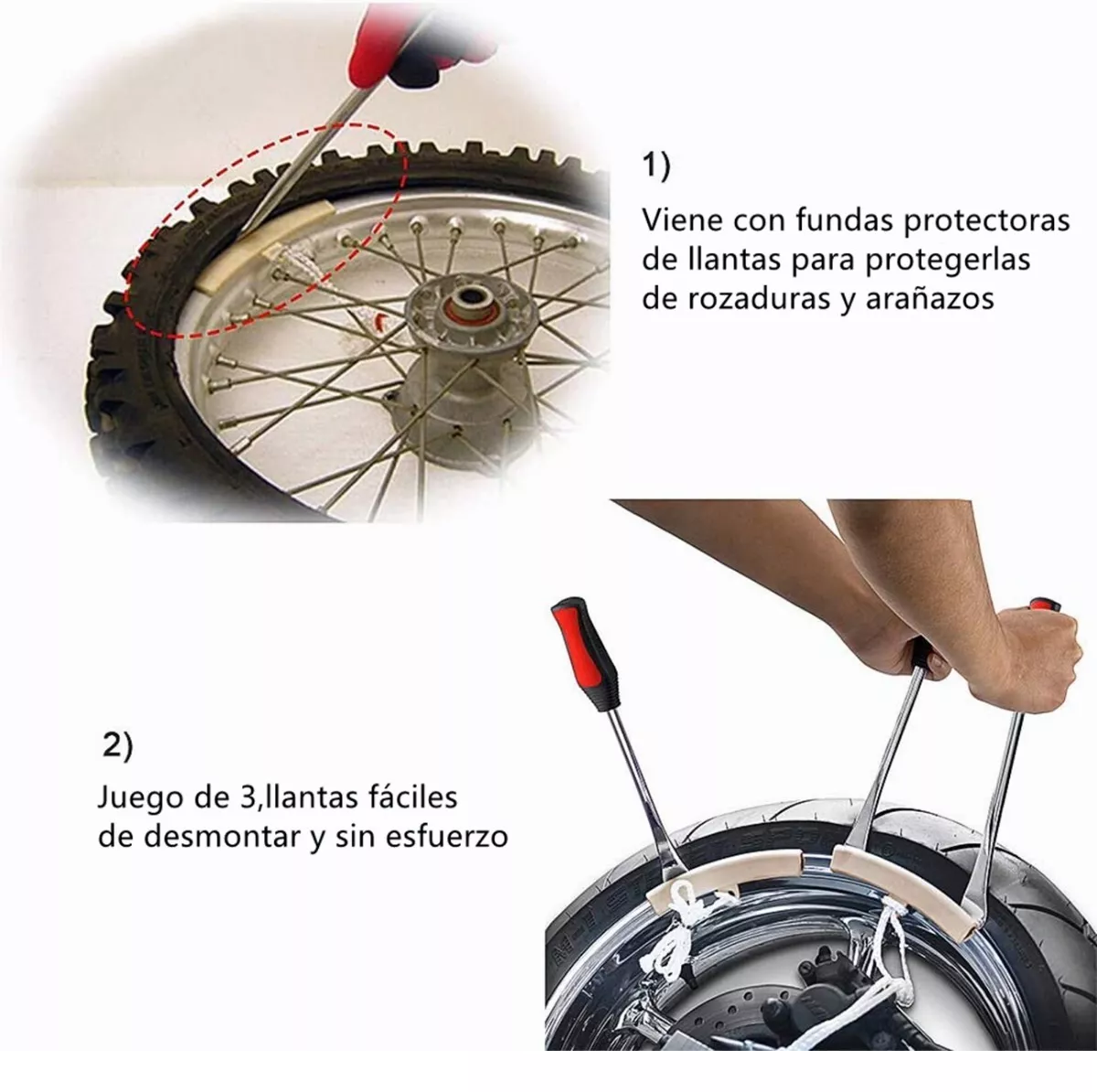 Kit De Palanca Desmontar Llantas Motocicleta Bicicleta Negro/Rojo/Plata 23 pz