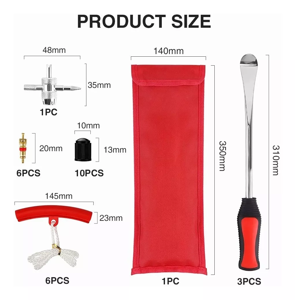 Kit De Palancas P/desmontar Llantas De Motocicleta/bicicleta Negro/Rojo