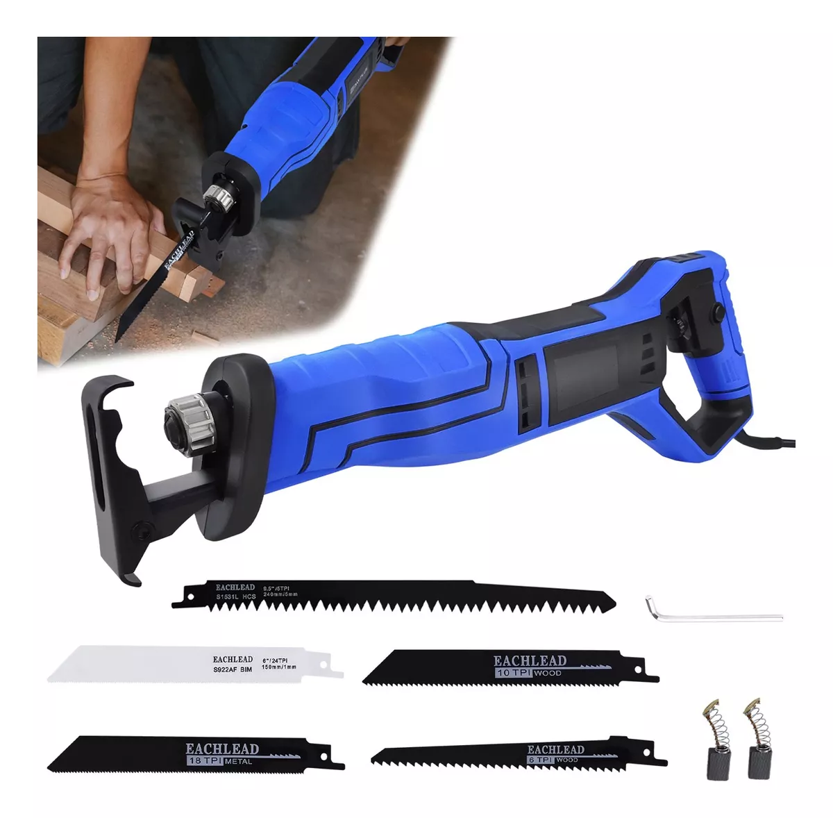 Sierra Reciproca Eléctrica Sable Velocidad Con 5 Seguetas Azul  Rey/Negro