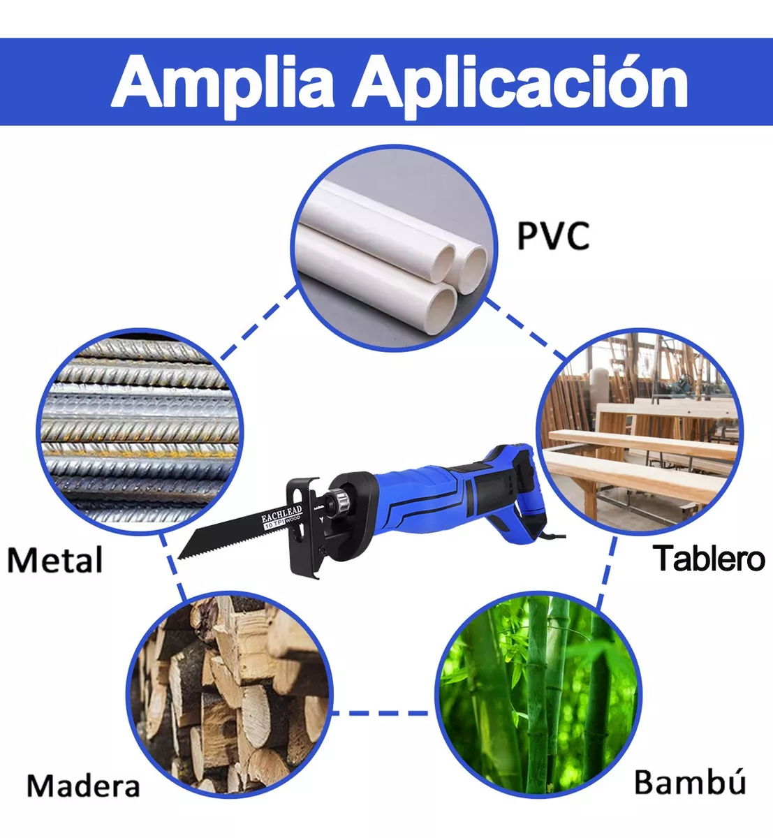 Sierra Reciproca Eléctrica Sable Velocidad Con 5 Seguetas Azul  Rey/Negro