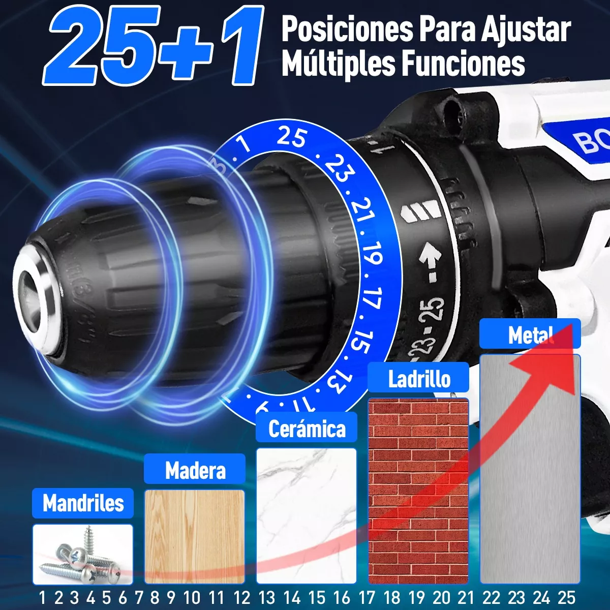 Taladro Eléctrico Destornillador Inalámbrico 1500rpm 21v Negro/Blanco