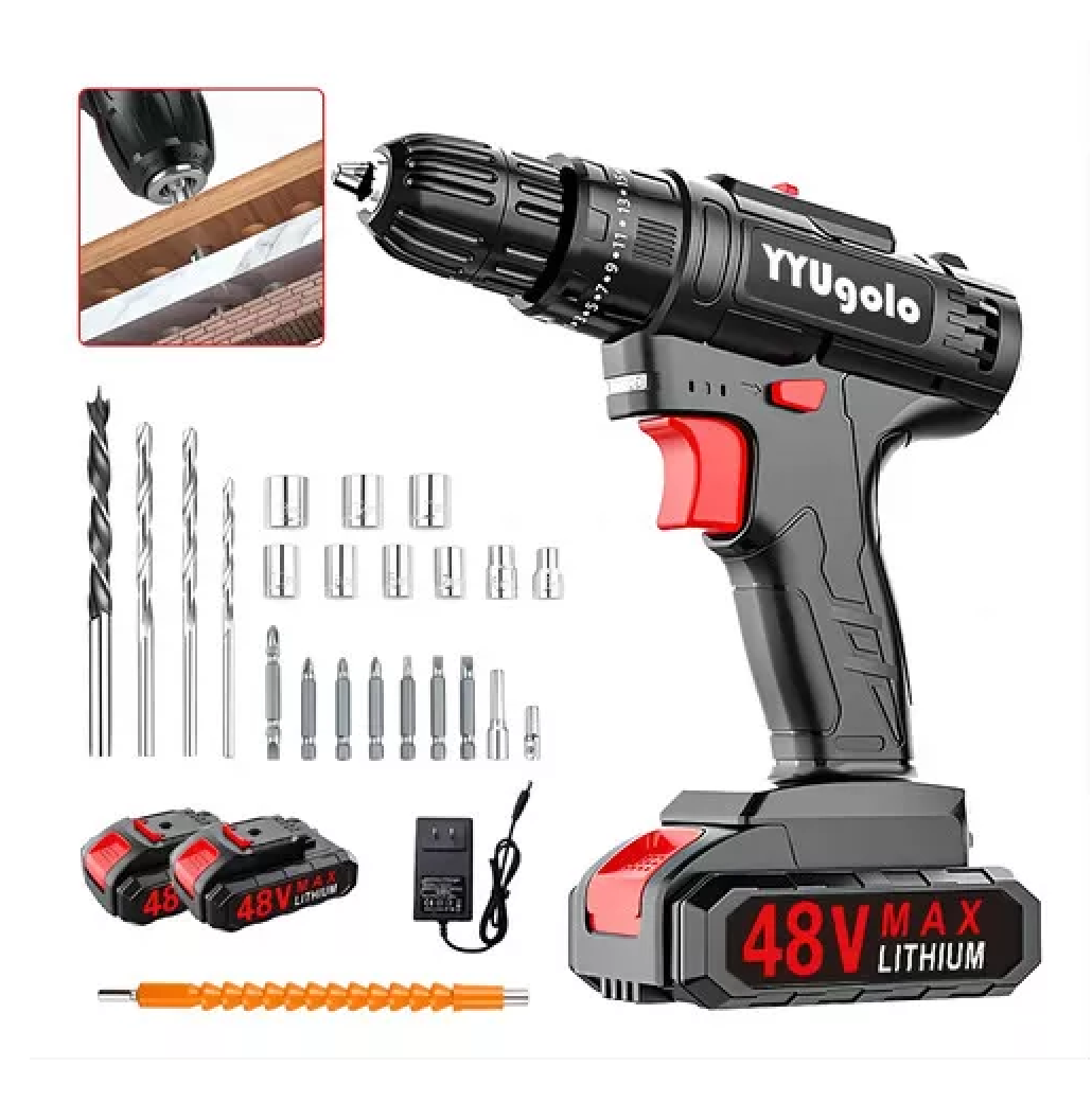 Taladro Atornillador De Impacto Inalámbrico 48v 2 Batería Negro