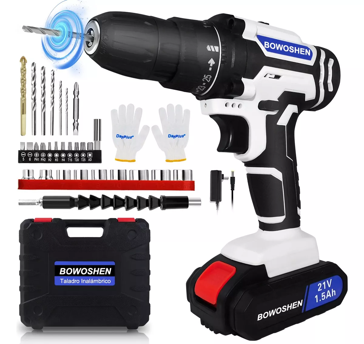 Taladro Eléctrico Destornillador Inalámbrico 1500rpm 21v Negro/Blanco