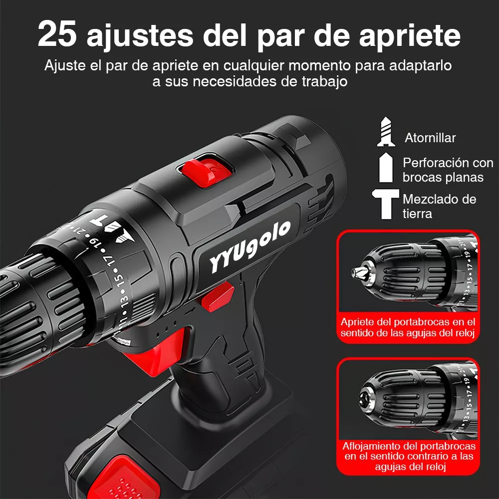 Taladro Atornillador De Impacto Inalámbrico 48v 2 Batería Negro
