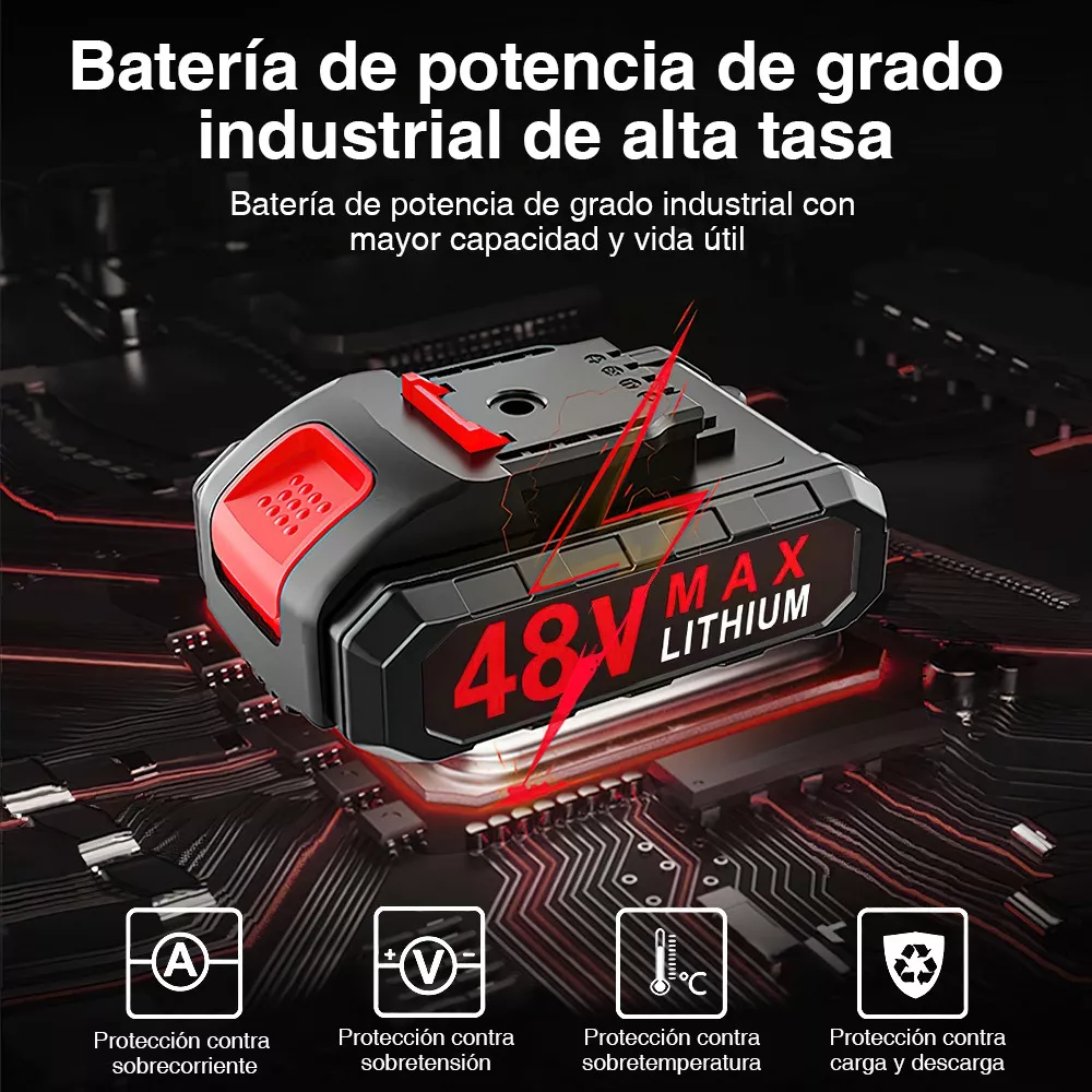 Taladro Atornillador De Impacto Inalámbrico 48v 2 Batería Negro