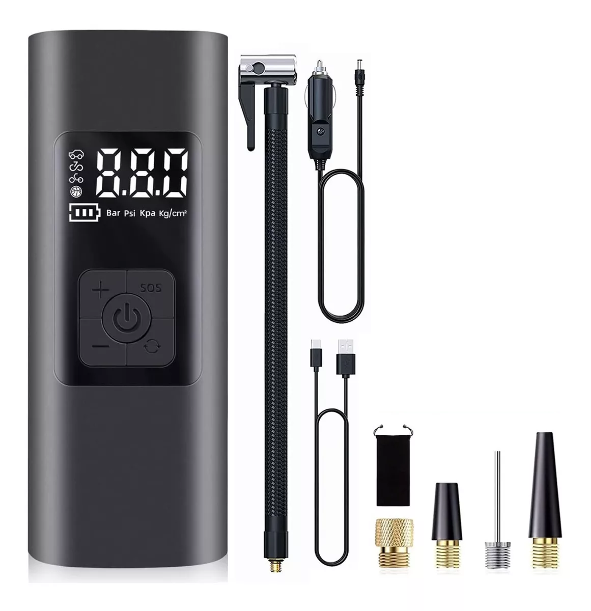 Bomba De Aire Eléctrica Inflador Llantas Portatil Para Auto Negro