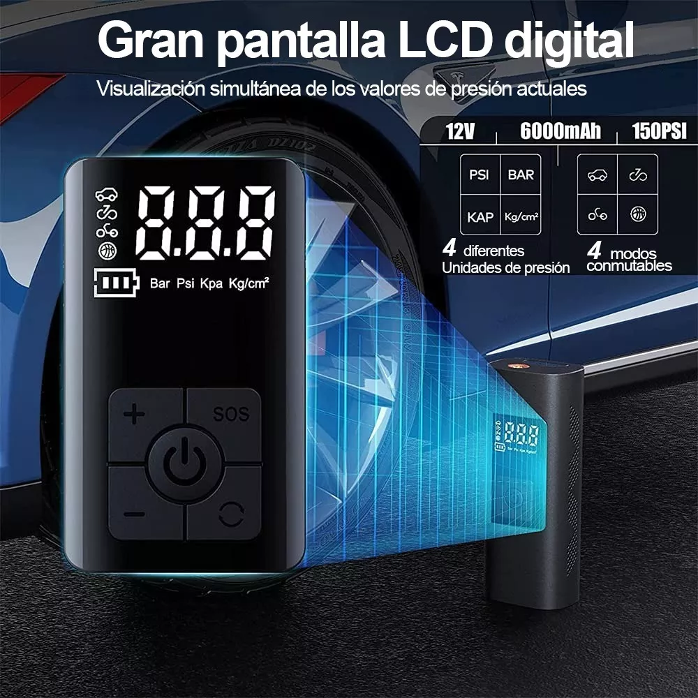Bomba De Aire Eléctrica Inflador Llantas Portatil Para Auto Negro