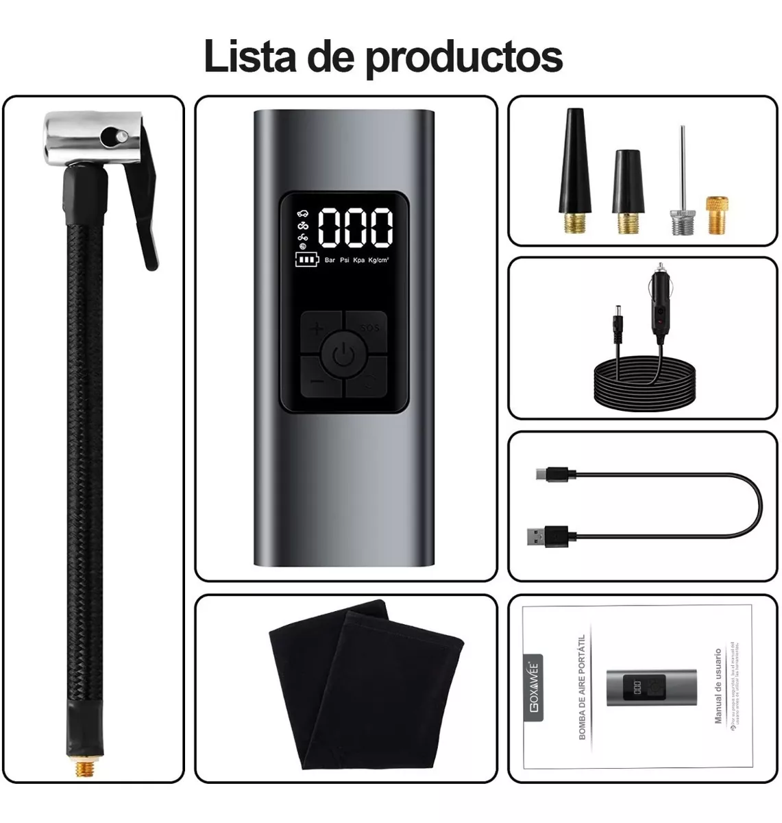 Bomba De Aire Eléctrica Inflador Llantas Portatil Para Auto Negro