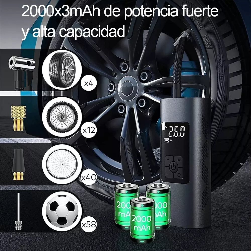 Bomba De Aire Eléctrica Inflador Llantas Portatil Para Auto Negro
