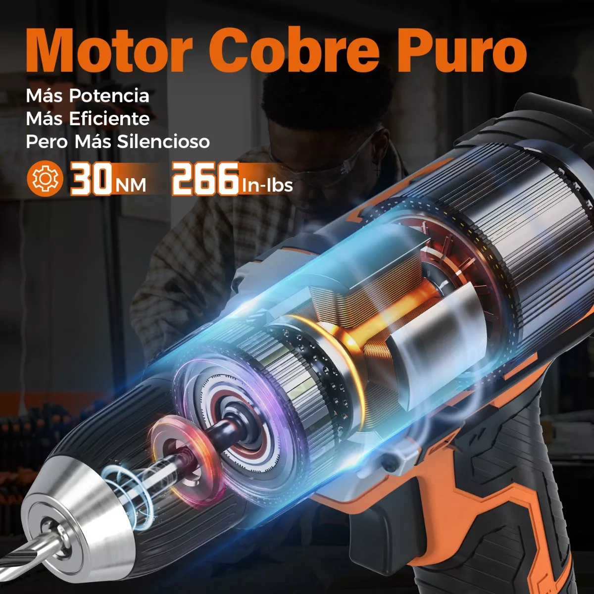Taladro Atornillador De Impacto Inalámbrico De 1450rpm Naranja/Negro
