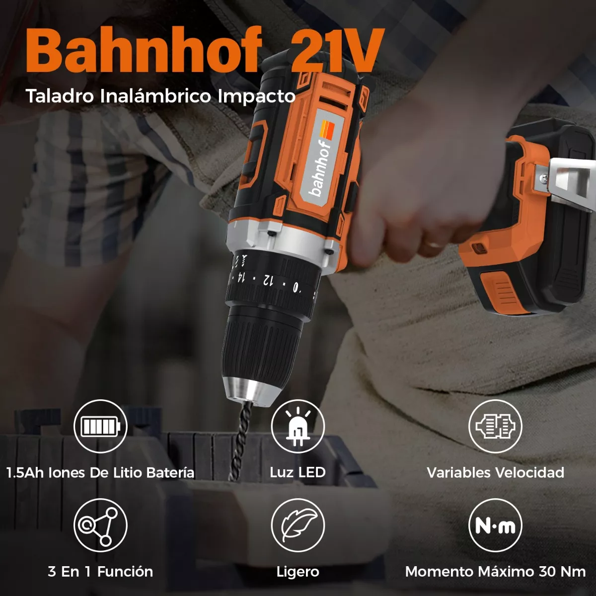 Taladro Atornillador De Impacto Inalámbrico De 1450rpm Naranja/Negro