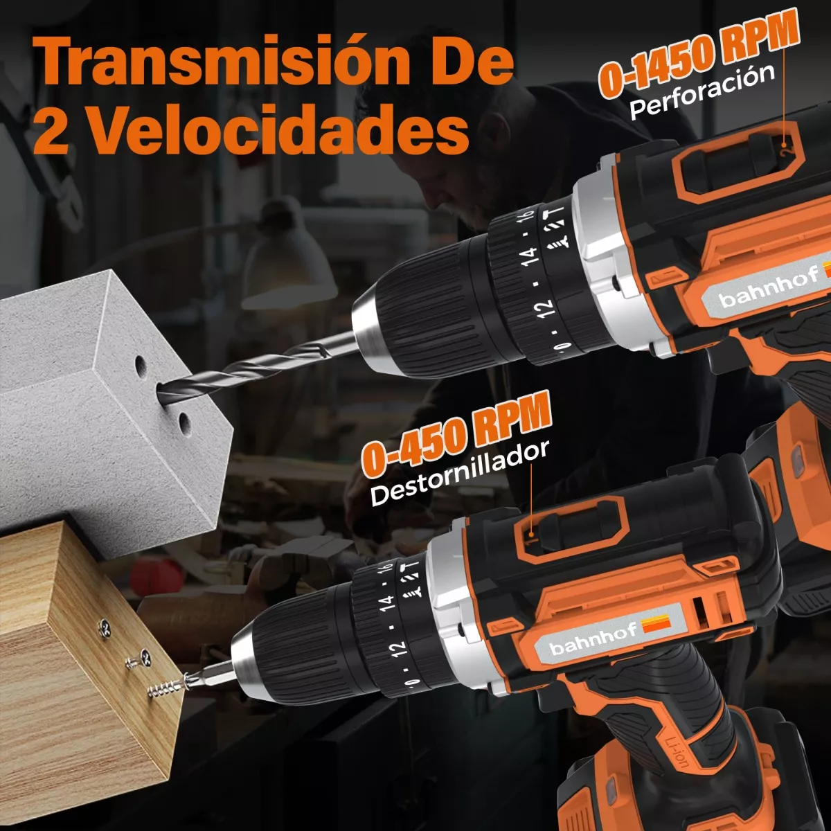 Taladro Atornillador De Impacto Inalámbrico De 1450rpm Naranja/Negro