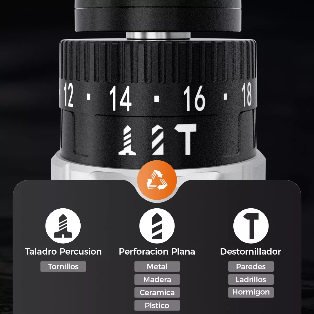Taladro Atornillador De Impacto Inalámbrico De 1450rpm Naranja/Negro