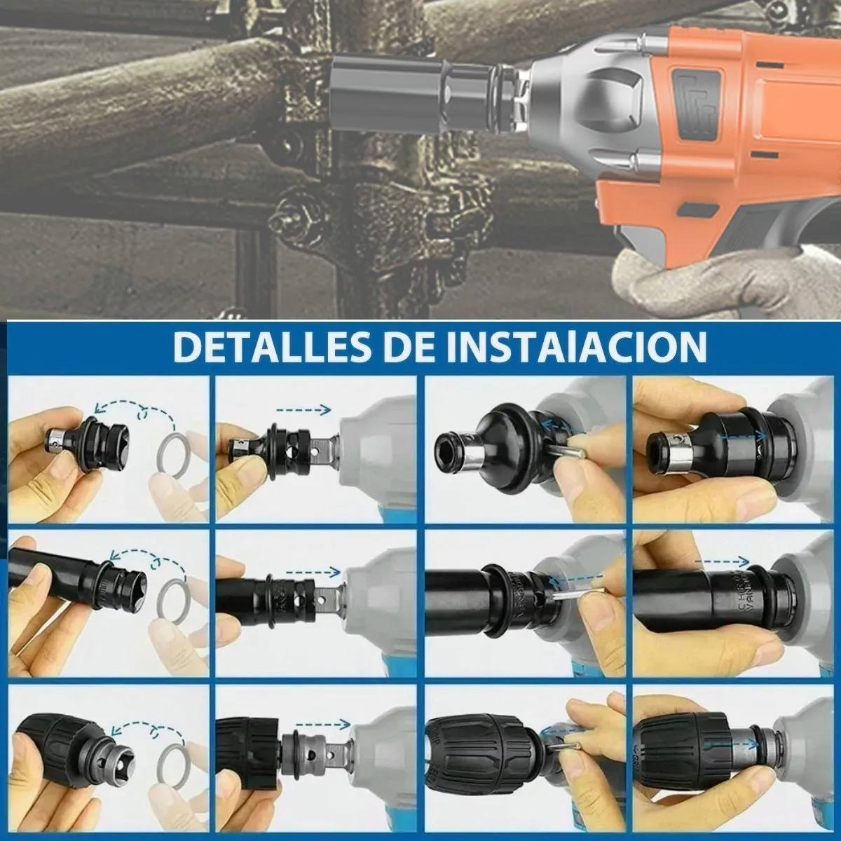 Llave De Impacto Inalámbrico Kit Pistola Impacto Batería Naranja/Negro