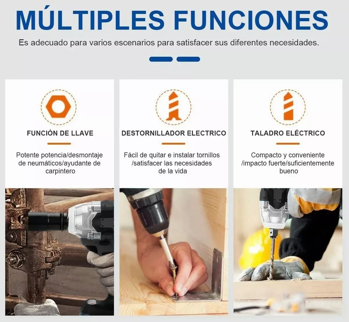 Llave De Impacto Inalámbrico Kit Pistola Impacto Batería Naranja/Negro
