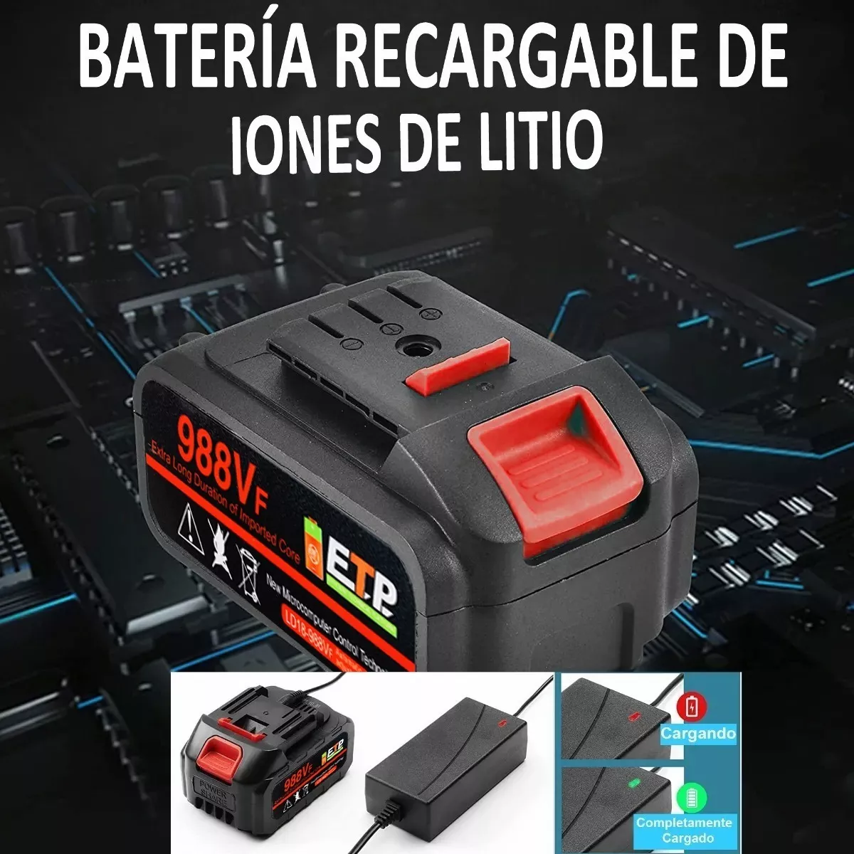 Llave De Impacto Inalámbrico Kit Pistola Impacto Batería Naranja/Negro